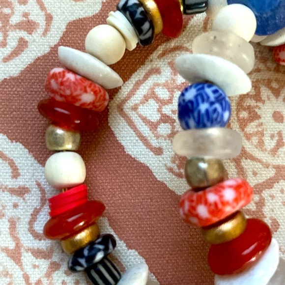 Handmade bracelet set, red,white, blue, African glass beads 2 bracelets … - Picture 5 of 14